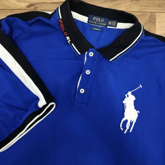 Polo Ralph Lauren R.L. Collar Mesh Big Pony Polo/Rugby Blue/Black/White Sz.XXL - Picture 1 of 9